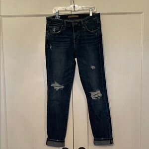 Dark Wash Distressed Women’s Jeans - Casual Slim Fit